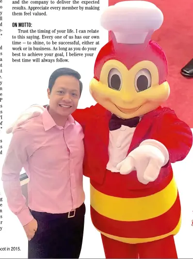  ?? ?? SANTIDAD and the iconic Jollibee mascot in 2015.