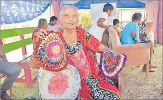  ?? Picture: REINAL CHAND ?? Golden Age Home resident Shunkantla Devi shows some of her doormats during the home’s Board of Visitors craft showcase in Lautoka.