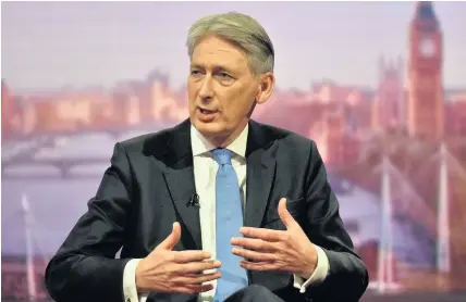  ?? Jeff Overs/BBC ?? > Chancellor of the Exchequer Philip Hammond on the BBC1 current affairs programme, The Andrew Marr Show