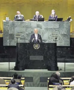 ?? ?? Biden, durante su discurso en la ONU ayer en Nueva York.