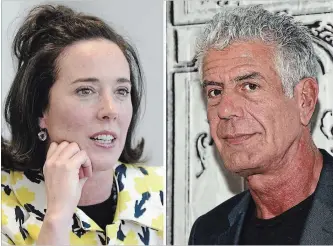  ?? BEBETO MATTHEWS, ANDY KROPA THE ASSOCIATED PRESS ?? Fashion designer Kate Spade and chef Anthony Bourdain both died by suicide last week.