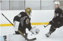  ?? STAFF FILE PHOTO BY PATRICK WHITTEMORE ?? PROTECTION PLAN: Malcolm Subban may get another shot at action in an NHL game tonight against the Wild if Anton Khudobin can’t go for the Bruins.