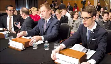  ??  ?? Lindenberg­er (right) speaks before the Senate Committee on Health, Education, Labour and Pensions on Capitol Hill in Washington, DC. — AFP photo