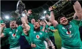  ?? Photograph: Dan Sheridan/Inpho/Shuttersto­ck ?? Ireland completed Six Nations and grand slam success with victory over England in March.