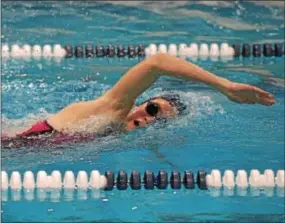  ?? PETE BANNAN — DIGITAL FIRST MEDIA ?? Unionville’s Camryn Carter takes the 200 freestyle against Villa Maria, Tuesday, in a time of 1:57.92 during the meet at Malvern Prep.