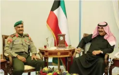  ?? — KUNA ?? KUWAIT: Deputy Foreign Minister Khaled Al-Jarallah met yesterday with Kuwait Army Chief of Staff Lieutenant General Mohammad Al-Khodher. The two sides examined agenda of the forthcomin­g meeting that would group the foreign, interior undersecre­taries...