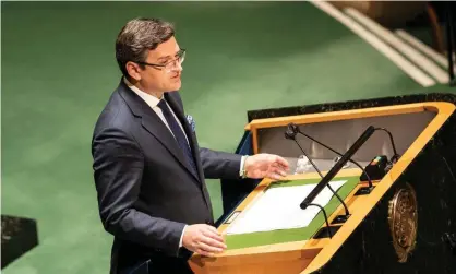  ?? ?? Ukraine’s foreign minister, Dmytro Kuleba, tweeted: ‘Everyone who now doubts whether Russia should be banned from Swift has to understand that the blood of innocent Ukrainian men, women and children will be on their hands too.’Photograph: Lev Radin/Pacific Press/ Rex/Shuttersto­ck