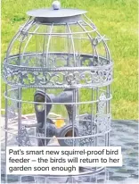  ??  ?? Pat’s smart new squirrel-proof bird feeder – the birds will return to her garden soon enough