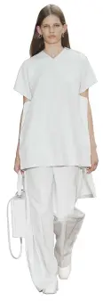  ??  ?? Jil Sander Top and Pants
Beat the summer heat with this easy, breezy, all-white look from master of minimalism, Jil Sander. Top, $1,360 and pants, $1,560