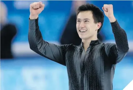  ?? MATTHEW STOCKMAN/GETTY IMAGES ?? RELIEVED Patrick Chan overcame a bobble on a triple Axel to score 97.52 in the short program of the men’s figure skating competitio­n.