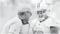  ?? AP/FILE ?? Dolphins coach Adam Gase, seen forcefully speaking to Kenny Stills, talks much differentl­y than did Joe Philbin.