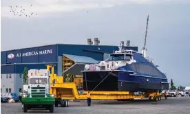  ?? ?? The MV Sea Change, a zero-emissions ferry, powered by hydrogen fuel cells and batteries, is prepared for service. Photograph: All American Marine