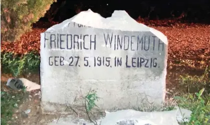  ?? Photograph: David J Aliaga ?? Vandalised memorial stone to Friedrich Windemuth.