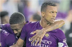  ?? JOE PETRO ICON SPORTSWIRE/GETTY IMAGES ?? Orlando City SC forward Nani, right, formerly of Manchester United, is on a four-game goal streak and poses a big threat to Toronto FC, which ranks 19th in the 24-team MLS in goals against.