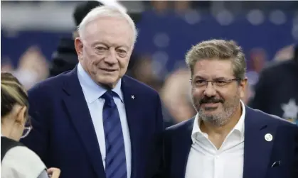  ?? Photograph: Michael Ainsworth/AP ?? Dallas Cowboys team owner Jerry Jones and Dan Snyder, co-owner and co-CEO of the Washington Commanders, pose for a photo on the field during warmups before a game this month.