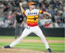  ?? STEPHEN BRASHEAR/GETTY IMAGES/FILES ?? Houston Astros pitcher Chris Devenski had thrown 58-1/3 innings going into Monday’s game in Philadelph­ia — more than any other reliever in the major leagues.