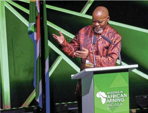  ?? Picture: Esa Alexander/Reuters ?? Mineral resources & energy minister Gwede Mantashe speaks at the Investing in African Mining Indaba 2024 conference in Cape Town, last Monday. So-called green metals was among the popular topics of discussion at the annual gathering.
