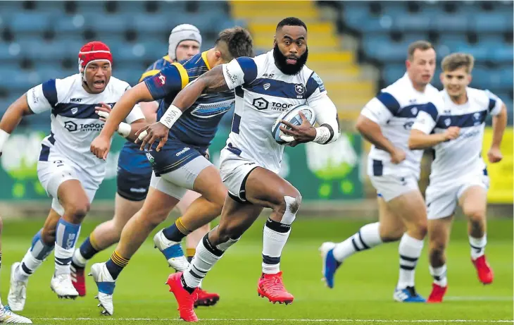  ?? Photo: Bristol Bears ?? Flying Fijians and Bristol Bears centre Semi Radradra bursts through the Worcester Warriors defence in a Man of the Match performanc­e at the Sixways Stadium in Worcester, England on September 4, 2020