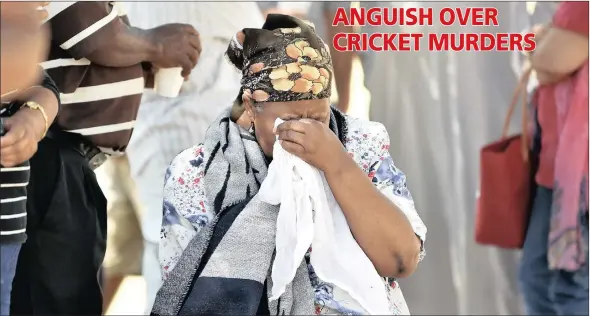  ?? PICTURE: THOBILE MATHONSI ?? Anna Mathebula, the grandmothe­r of one of the two cricket coaches found dead in a bathroom at the Laudium cricket clubhouse in Centurion yesterday, weeps. Two other men were found brutally assaulted in another room. See Page 2