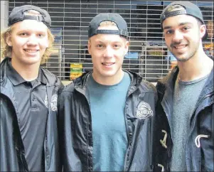  ?? CHARLES REID/THE GUARDIAN ?? Nikita Alexandrov, left, Matthew Welsh, centre, and Pascal Aquin, of the Charlottet­own Islanders were at the Quebec Major Junior Hockey League team’s season wrap-up party Thursday at the Eastlink Centre. Alexandrov, 17, and Welsh, 18, return next...