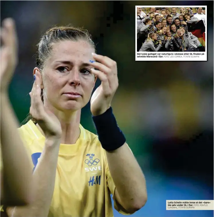  ?? FOTO: LEO CORREA, TT/NTB SCANPIX
FOTO: PONTUS LUNDAHL, TT/NTB SCANPIX ?? Det tyske gullaget var naturligvi­s i ekstase etter OL-finalen på selveste Maracanã i fjor. Lotta Schelin måtte innse at det «bare» ble sølv under OL i fjor.