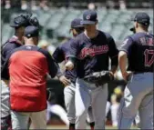  ?? MARCIO JOSE SANCHEZ — THE ASSOCIATED PRESS ?? Indians starting pitcher Adam Plutko is pulled from the game by Manager Terry Francona during the sixth inning June 30 in Oakland.