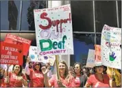  ?? Irfan Khan Los Angeles Times ?? SUPPORTERS of an overhaul of deaf education programs rally outside LAUSD headquarte­rs Tuesday.