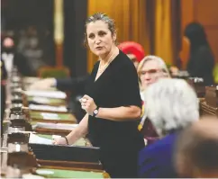  ?? Sean Kilpat rick / THE CANADIAN PRESS ?? Minister of Finance and Deputy Prime Minister Chrystia Freeland. A budget update in early summer has served as
the sole official document outlining spending plans,