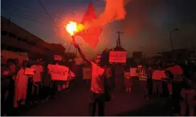  ??  ?? A protest in the Sudanese capital Khartoum in July in solidarity with the people of the Nertiti region of Central Darfur, following a spate of killings and looting. Photograph: Ashraf Shazly/AFP/Getty Images