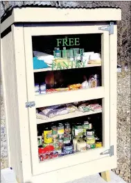  ?? Lynn Atkins/The Weekly Vista ?? A brand new Little Free Pantry is located in the parking lot of United Lutheran Church on Cooper Road. The whole community is encouraged to take what they need and to replenish the shelves.