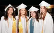  ?? JESI YOST — FOR DIGITAL FIRST MEDIA ?? Erin Coughenour, Elizabeth Cote, Kaitlyn Cooper and Jessica Confer prepare to celebrate their graduation from Daniel Boone High School on Friday.