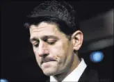  ?? MELINA MARA/THE WASHINGTON POST ?? House Speaker Paul Ryan informs journalist­s on Friday that Republican­s “came up short” in garnering support for the American Health Care Act.