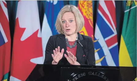  ?? JUSTIN TANG THE CANADIAN PRESS ?? Alberta Premier Rachel Notley speaks in Ottawa Sunday about her meeting with Prime Minister Justin Trudeau and B.C. Premier John Horgan.