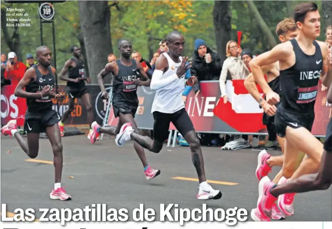  ??  ?? Kipchoge, en el reto de Viena, donde hizo 1h59:40.