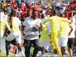  ?? PIC: PHATSIMO KAPENG ?? Boundless joy: Galaxy celebrate their victory over Orlando Pirates