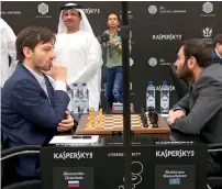  ?? Supplied photo ?? Alexander Grischuk of Russia (left) ponders a moves against his opponent Shakriyar Mamedyarov. —