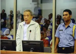  ??  ?? Prosecutio­n witness: Duch testifying at the tribunal on the outskirts of Phnom Penh yesterday. — Reuters