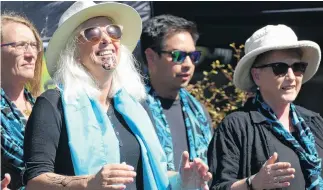  ?? PHOTO: TRACEY ROXBURGH ?? Celebratin­g . . . Otago regional councillor Alexa Forbes (second from left), of Queenstown, performs with waiata group, Waiatatia, during Saturday's Waitangi Day celebratio­ns in Queenstown. With Cr Forbes are (from left) Lisa Counsell, Wayne Bennison and Kathleen Brentwood, all of Queenstown.