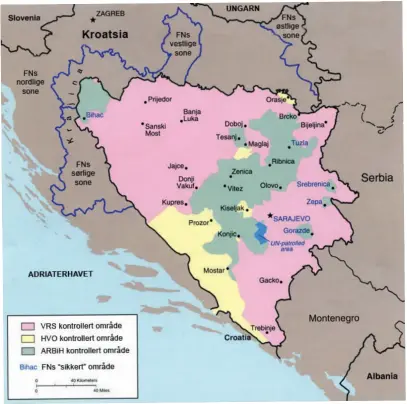  ??  ?? OVER:
Kartet viser hvem som har kontrollen over de ulike områdene i Bosnia.