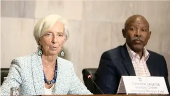 ??  ?? INTERNATIO­NAL Monetary Fund managing director Christine Lagarde and Reserve Bank governor Lesetja Kganyago addressing the media yesterday on economic developmen­ts in South Africa. | THOBILE MATHONSI African News Agency (ANA)