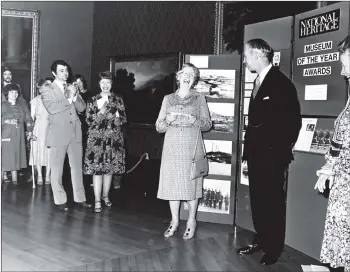  ??  ?? Chairwoman Ella Lennox picks up a prize for the museum, which finished runners-up in the 1981 National Heritage Scottish Museum of the Year award, only beaten by Hunterian Art Gallery at Glasgow University.