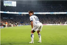  ?? Photograph: Juan Herrero/EPA ?? Real Sociedad’s Take Kubo celebrates after scoring their second goal against Athletic.