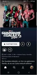  ??  ?? Auf der Übersichts­seite des Films finden Sie bei Disney+ ein Symbol mit drei Personen für Groupwatch.