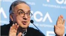  ?? LUCA BRUNO, AP ?? Fiat Chrysler CEO Sergio Marchionne addresses a press conference at FCA headquarte­r, in Balocco, Italy, on June 18. The boards of Fiat Chrysler, Ferrari and CNH Industrial have been called to meet in Italy in light of Marchionne’s recent surgery.