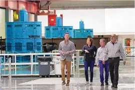  ?? RICH PEDRONCELL­I/ASSOCIATED PRESS ?? Gov. Gavin Newsom, left, tours the Edward Hyatt Power Plant in Oroville, Calif., in April. California energy leaders said Friday the state may see an energy shortfall this summer.