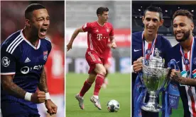  ??  ?? From left: Lyon’s Memphis Depay, Robert Lewandowsk­i of Bayern Munich and Ángel Di María and Neymar of PSG. Composite: Getty/EPA