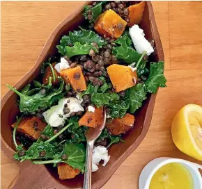  ?? LUCY CORRY ?? Lentils get a bad rap, thanks to the image most obviously brought to our attention by hippie Neil in The Young Ones. Puy lentils will change your perception, especially this warm lentil salad with roast pumpkin and buffalo cheese.