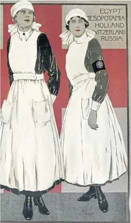  ??  ?? poster for nurses and, inset, making masks in 1919