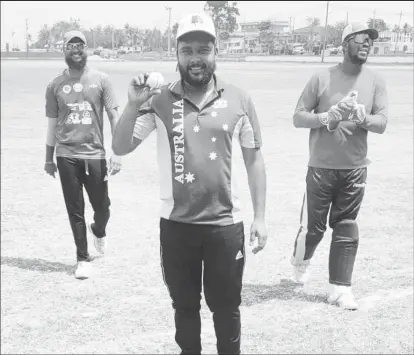  ?? ?? Hat-trick hero! Omesh Danram walks off to the applause of his teammates after running through the GNIC batting line-up.