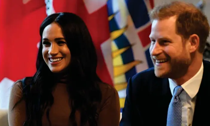  ?? Photograph: Pool New/Reuters ?? Meghan, Duchess of Sussex, with Prince Harry. ‘In the end, the Sussexes decided it wasn’t necessary for the duchess to join,’ said a source.